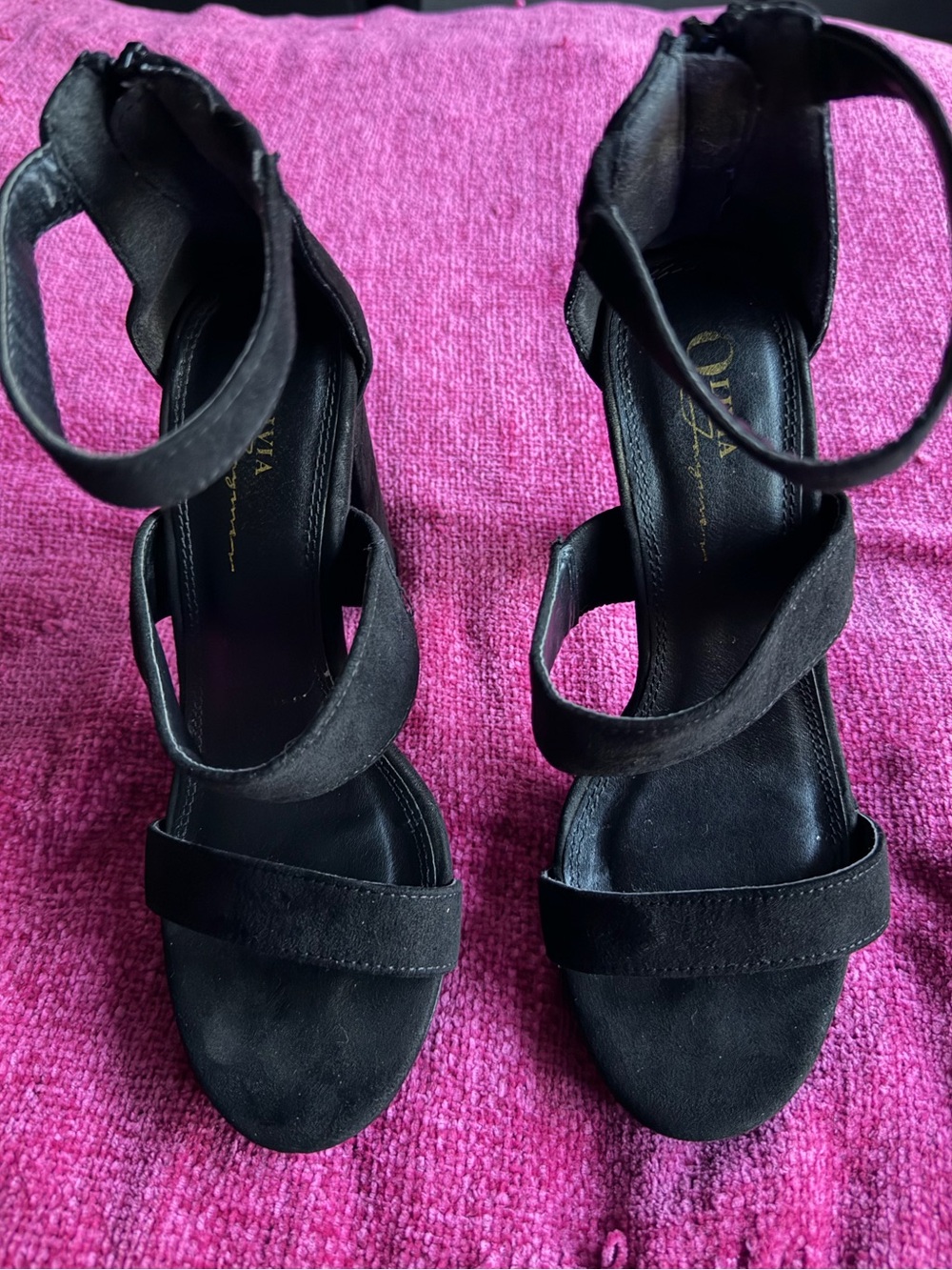 Black Suede Strappy Ankle-Heel Sandals size 7.5